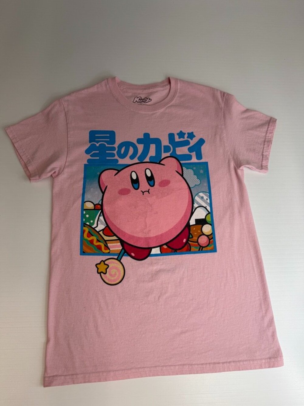 Kirby Shirt Women Medium Nintendo Kanji Spell Out Graphic Work Party Gym Core Go